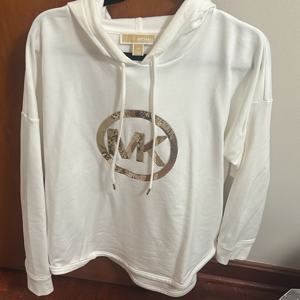 Michael Kors White Hoodie with Gold Logo